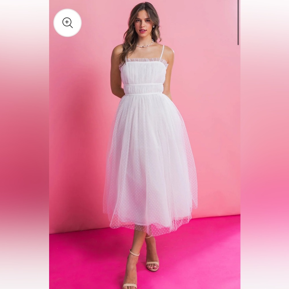 Midi white polka dot tulle dress